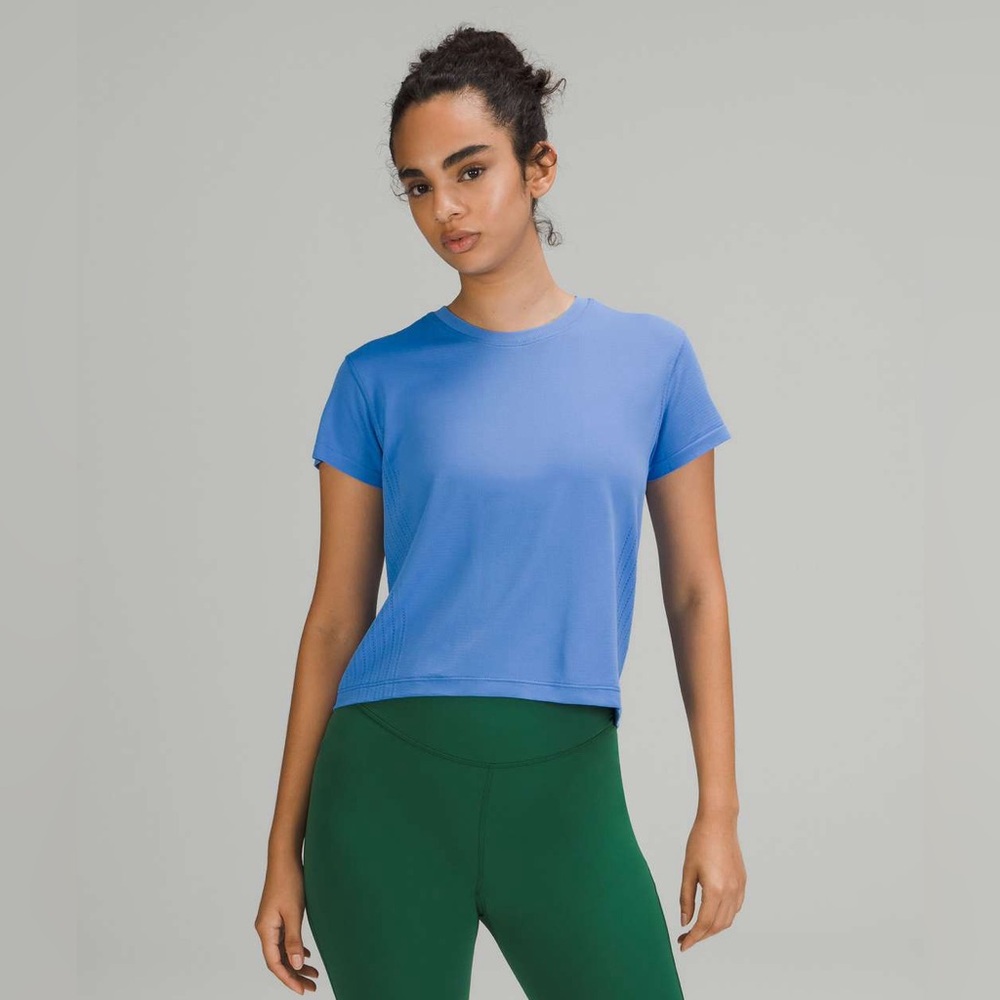 Lululemon Train to Be Short Sleeve, color: Blue Nile